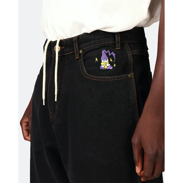 Wholesale Custom Logo Embroidered men jeans High Quality Loose Fit jeans men black Street Hip Hop Skating jeans trousers for men