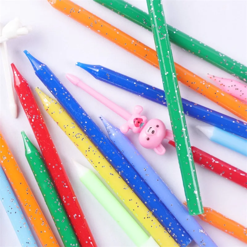 Christmas Colorful Glitter small Candles pencil shape birthday cake Decoration Candles Threaded Slender Plated Pencil Candle