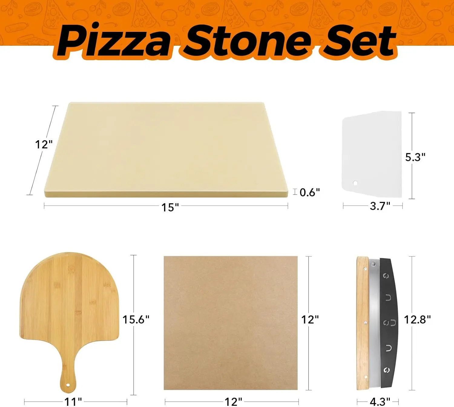 Pizza Stone With Bamboo Wood Pizza Peel For Grill Set of 2 Pizza Tool, Baking Stone for Oven, Gril and BBQ