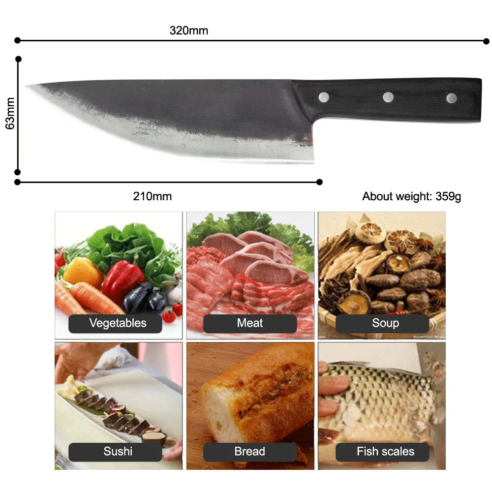 Wholesale Siberian Style Forged Camping Kitchen Knives Handmade 8 inch Pakka Wood Handle Stainless Steel Outdoor Chef Knife