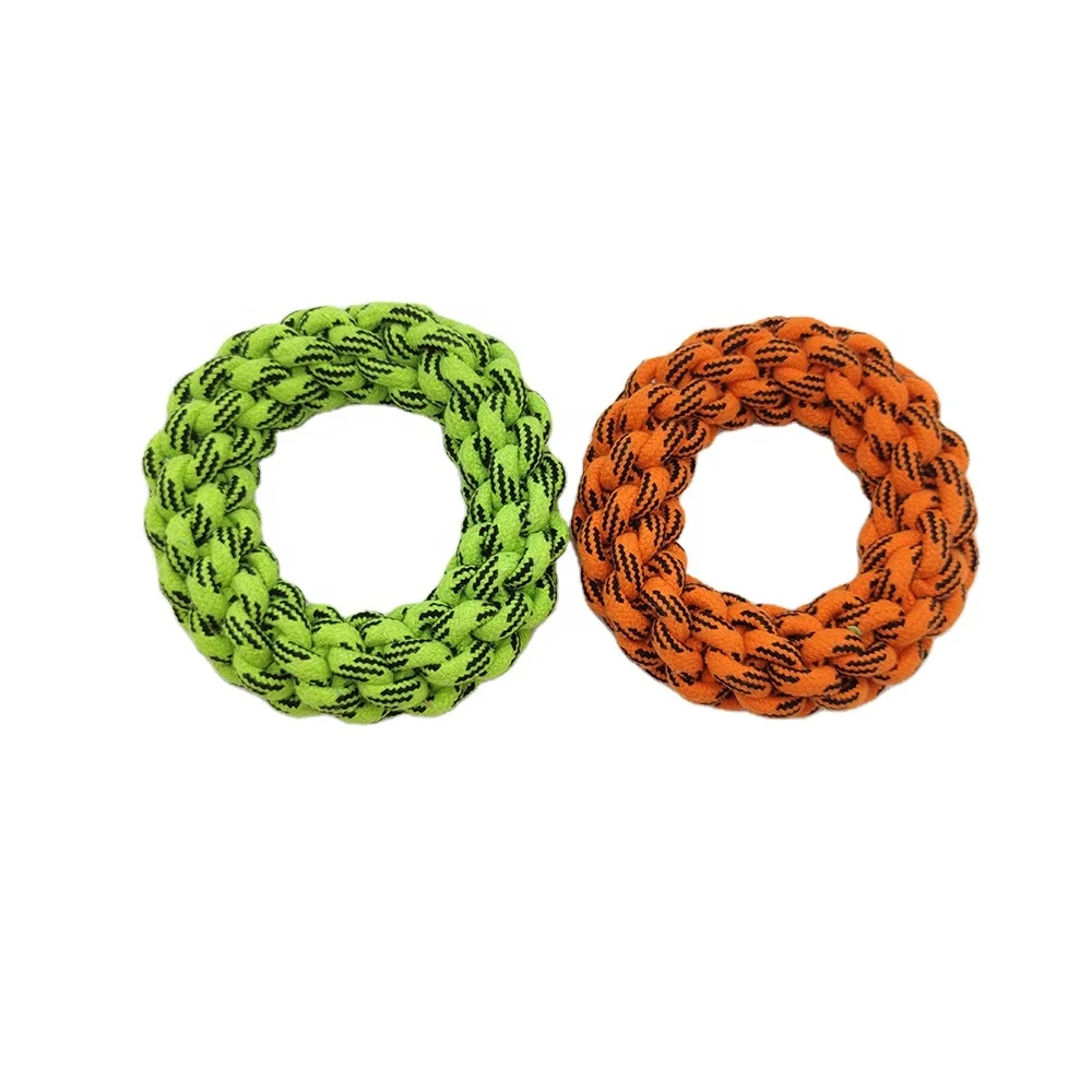 Amazon Hot Sale Soft Durable Cotton Rope Knitting Knots Biting Dog Toy Interactive Circle Pet  Chew Toy