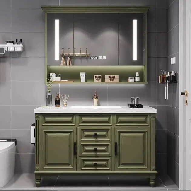 Freestanding 72 Inch Bathroom Vanity Cabinet Floor Mounted Solid Oak Wood Bathroom Vanity With Mirror