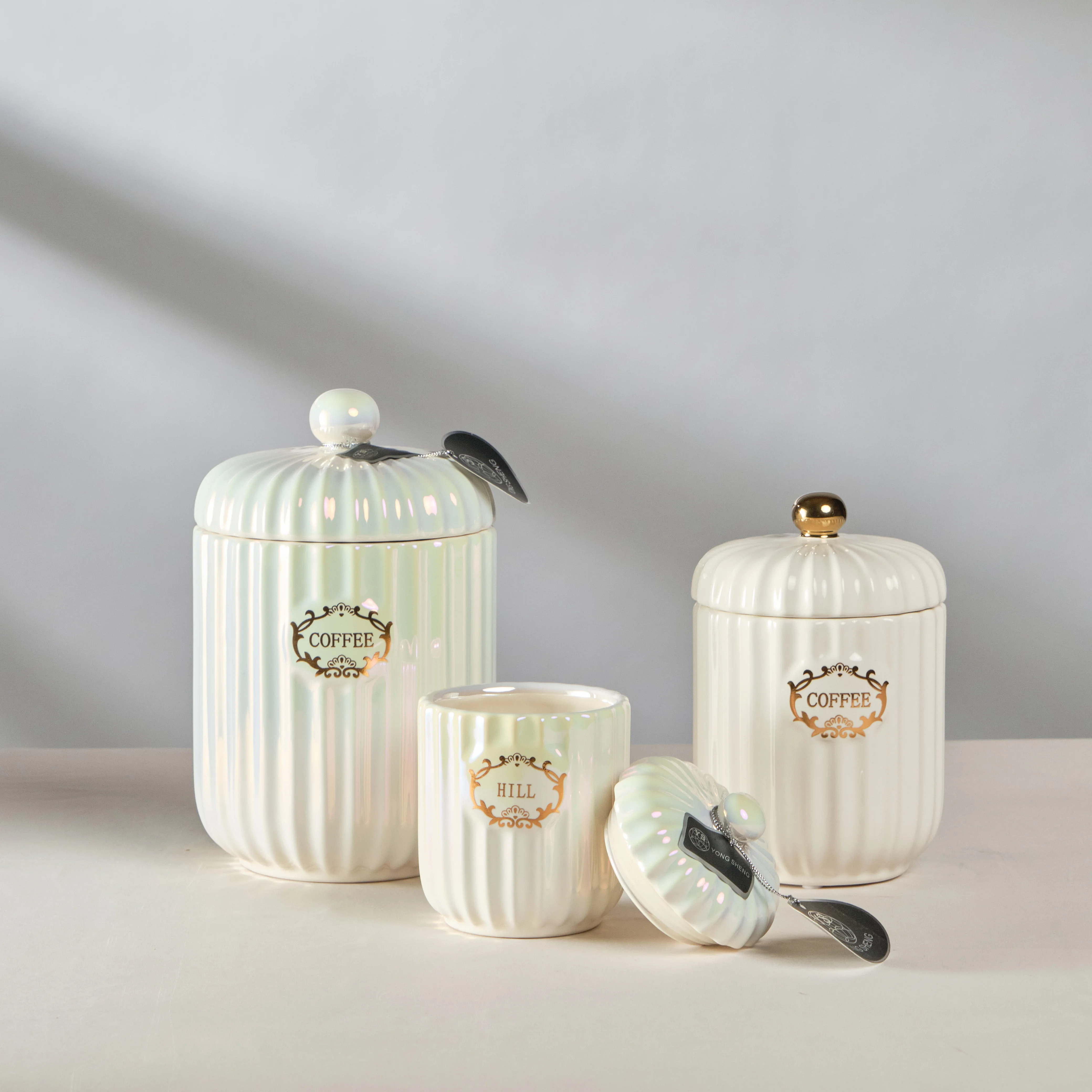 Luxury Kitchen Container Tea Modern Canister Customized Logo Ceramic storage Jar with lid