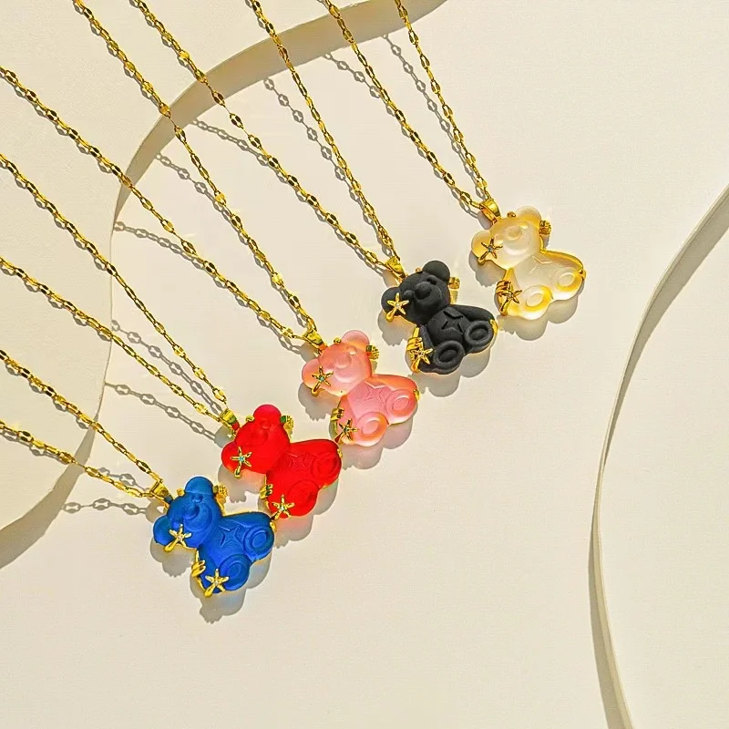 New arrival gold Plated star cute acrylic bear pendant necklace for women