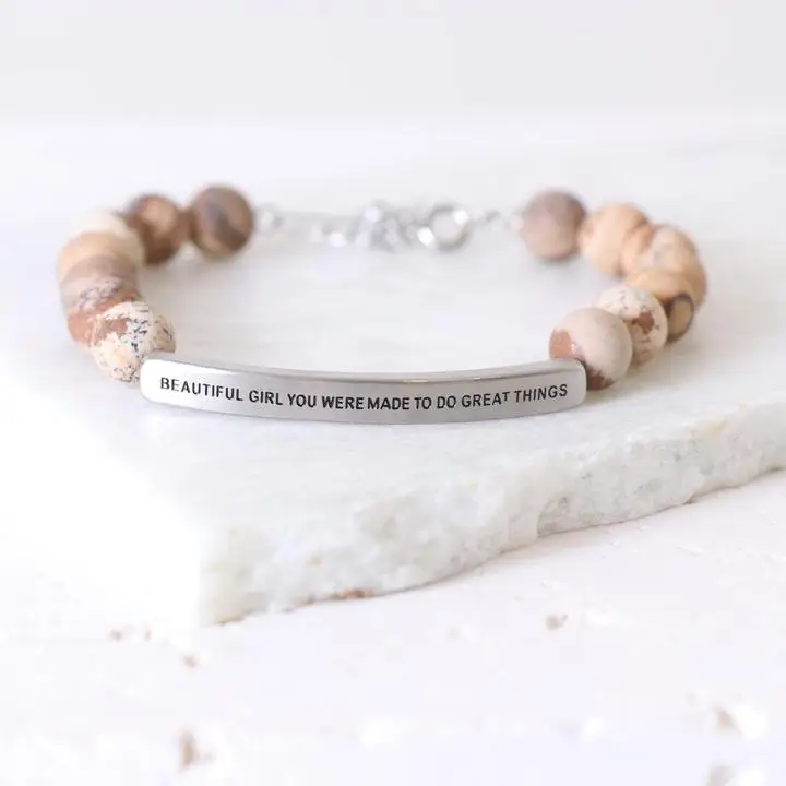  Wholesale Natural Stone Bangle Jewelry Couple Stainless Steel Inspirational Charms 8mm Map Beads Bracelet For