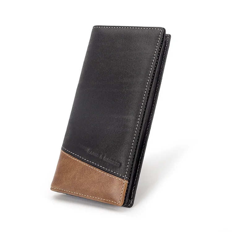 Color Matching Mens Genuine Leather Long Wallet Horizontal Purse Card Holder Pu Leather Wallets