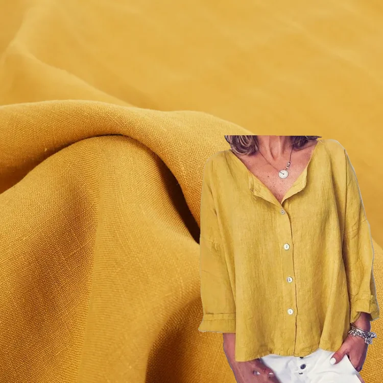 Stone Washed Pure Linen Fabric Summer Wicking Shirt Real Linen Nature Fiber 125gsm Woven Fabric Plain Fabric Plain Dyed 140cm