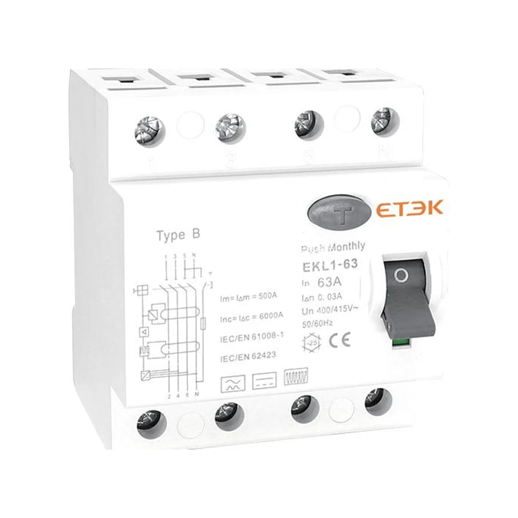 EKL1-63B Type B RCD 3P+N 40A 30mA RCCB