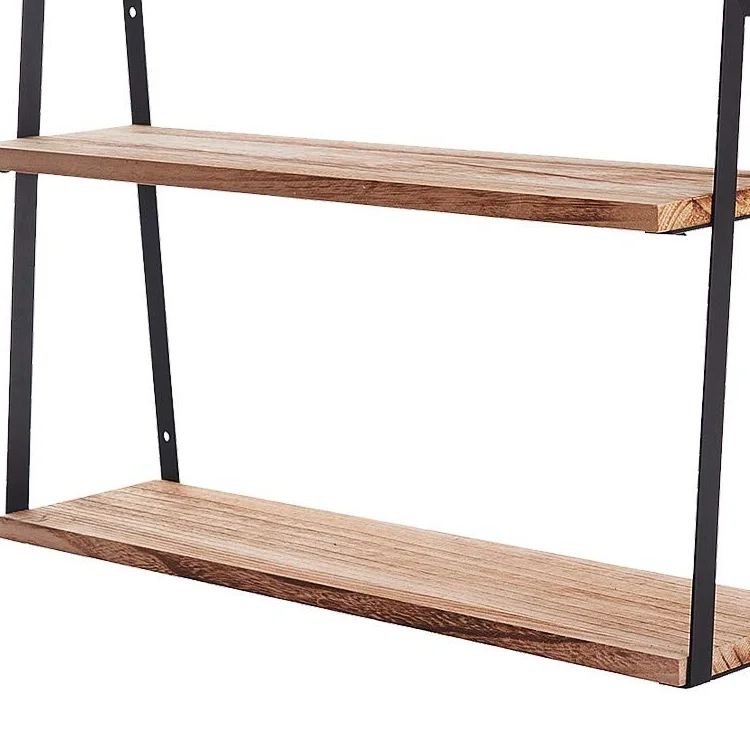 Factory Direct Sell Kitchen Storage Spice Rack Organizer 2 Tier Floating Wall Mounted Solid Wood Toilet Bathroom Storage Shelf