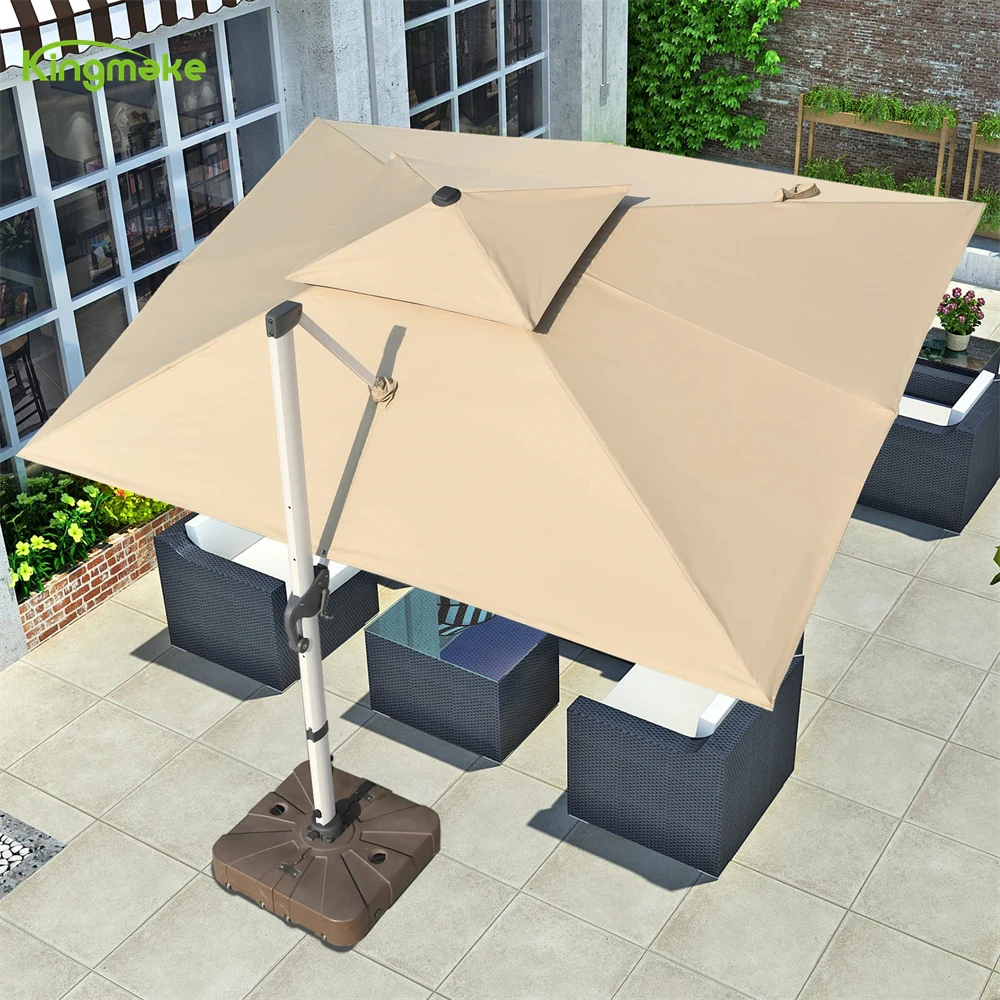 Garden Luxury Patio Furniture set Hotel Used Beach Solar-powered Leds Umbrella & Base Parasol Umbrellas