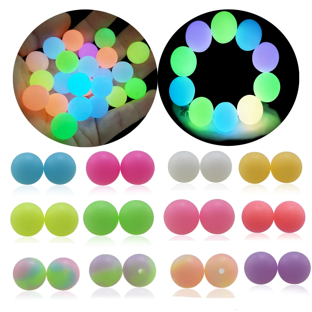 2024 New Fluorescent Glow In The Dark Silicone Beads Loose Round Mixed Hexagon Mouse Silicone Beads 20mm Glow In The Dark