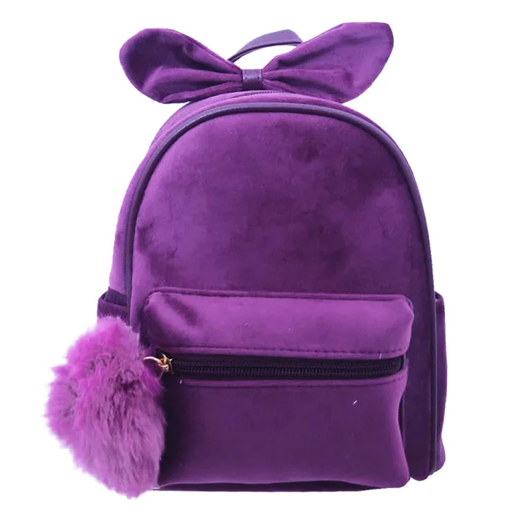 Pure Color Girl Rabbit Ears Backpack New Fashion Velvet Short Plush Backpack