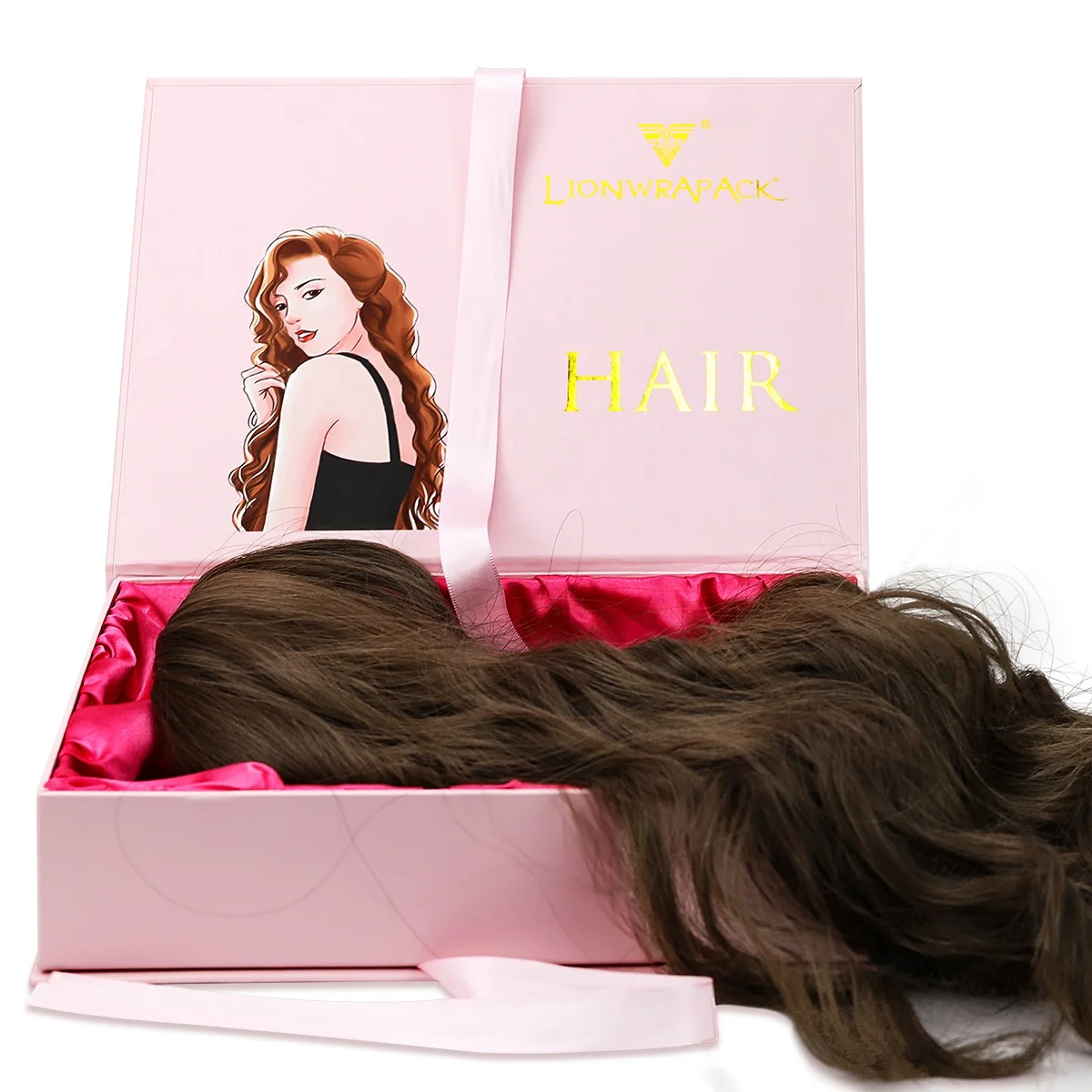Wholesale Custom Logo Luxury hair bundle extension gift Packaging Box pink Magnetic Cardboard Paper wig storage box