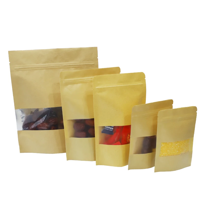 
Recycle Stand Up Pouch Zip Lock Dried Biodegradable Kraft Paper Bag Food Packaging Biodegradable Bags 