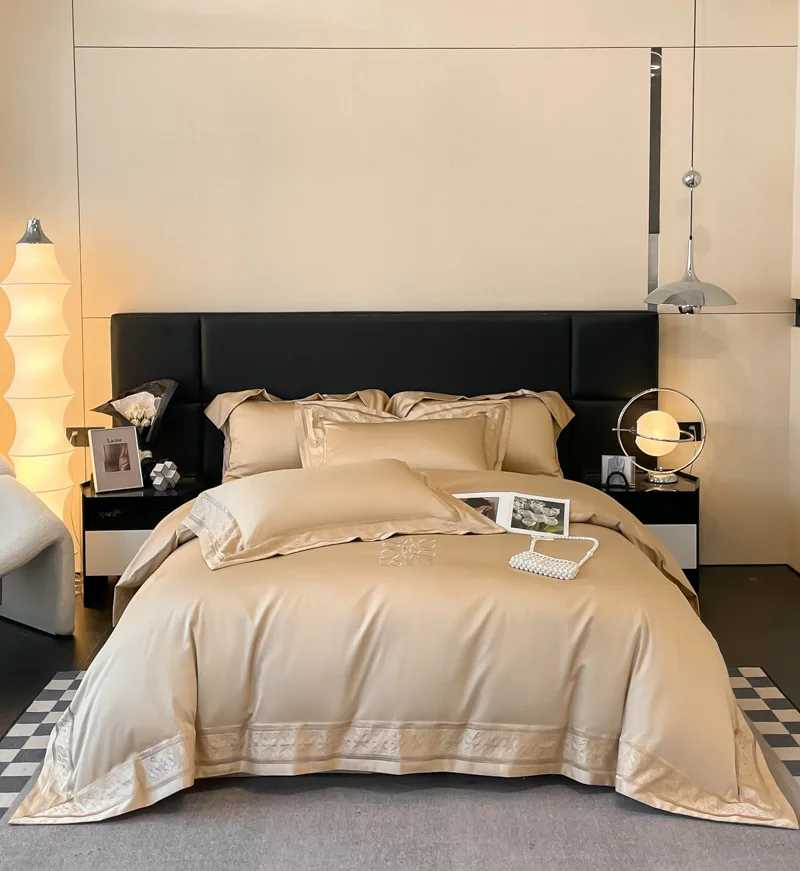 Wholesale Luxury 100% Organic Bamboo Fiber Bed Sheet Sets Solid Color Bamboo Bedding Set