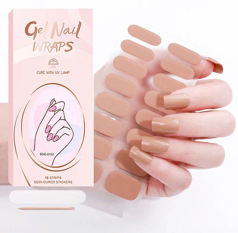 Long Lasting Wholesale Price Custom Logo Nail Wraps Solid Color Semi Cured Gel Nail Stickers With The UV Light
