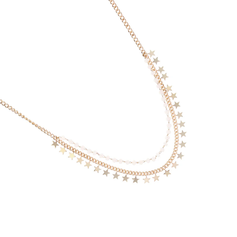 YiWu Supplier New Style Fashion Multi-Layer Beaded Cuban Chain and Star Drop Pendant Custom LOGO Necklace for Women Wholesale