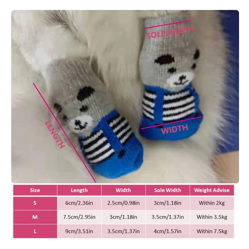 Anti Slip Pet Knits Sock Warm Dog Cat Puppy Shoe Cute Cartoon Skid Socks For Small Dogs Outdoor Wear Slip On Paw Protector Chien