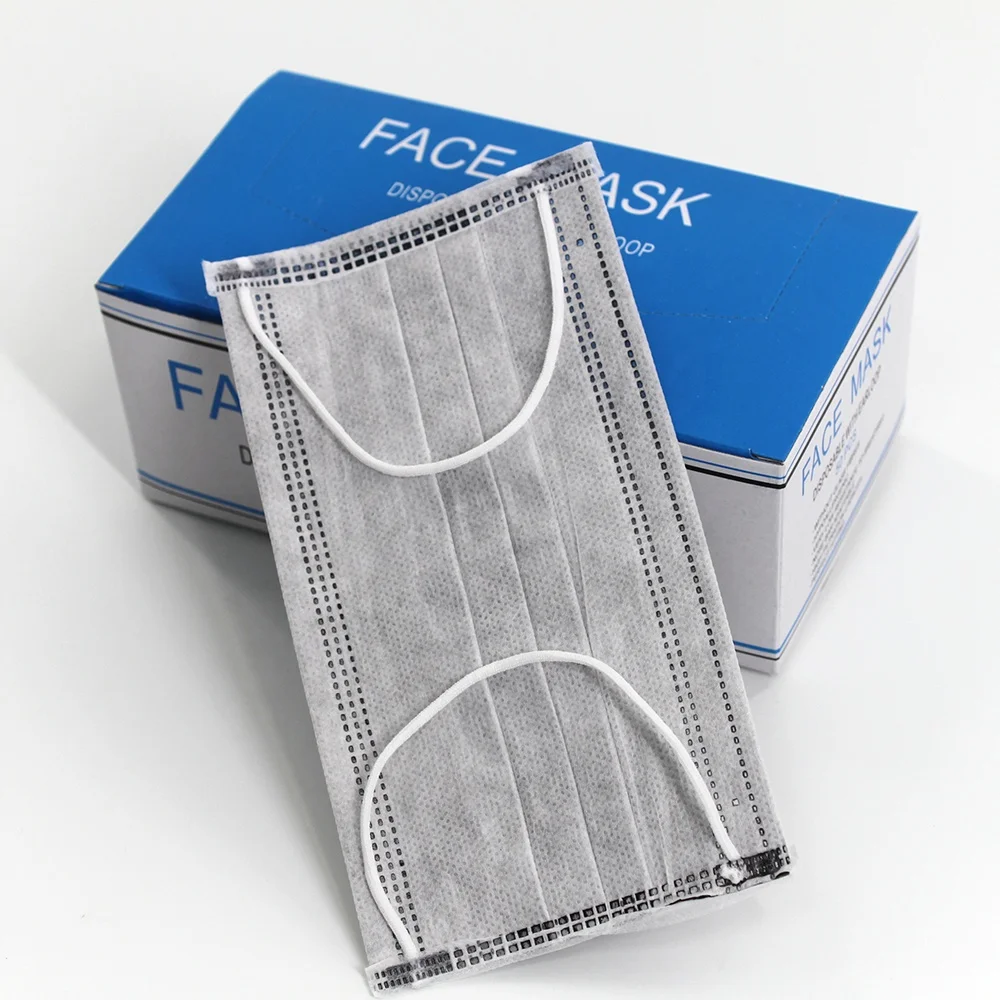 Disposable En14683 Type IIR 4 Ply Active Carbon Non-Woven with Earloop Black Medical Face Mask