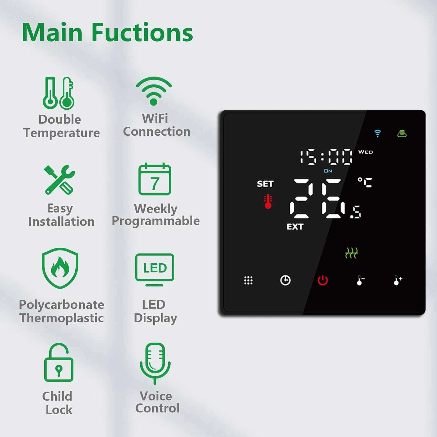 HY608 Wifi Control Heating Room Thermostat Large Digital Display Smart Heating and Water Thermostat Programmable Tuya Smart Home