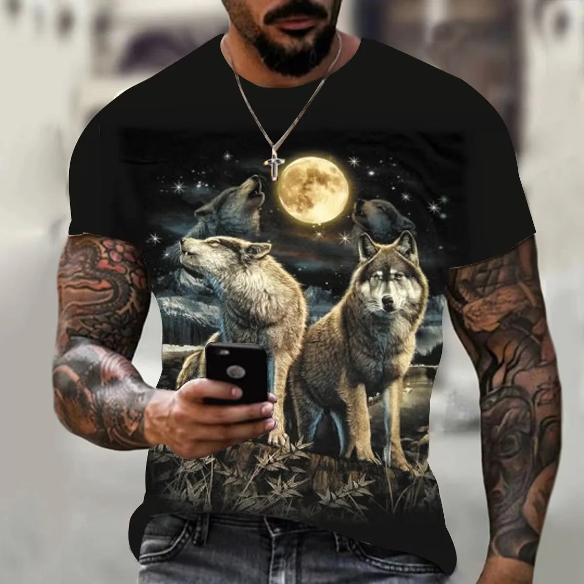Summer 100%  Polyester Cotton Like 3D Printed Wolf Tee Custom Mens Tshirt 3d T Shirt