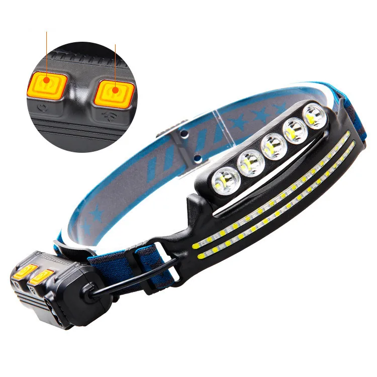 Intelligent induction strong light multi light source zoom Type-C port charging LED head mounted headlight