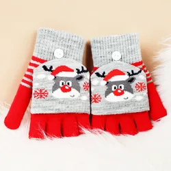 Ladies Teenager Winter Half Finger Thickened Warm Knitted Christmas Cartoon Cute Gloves