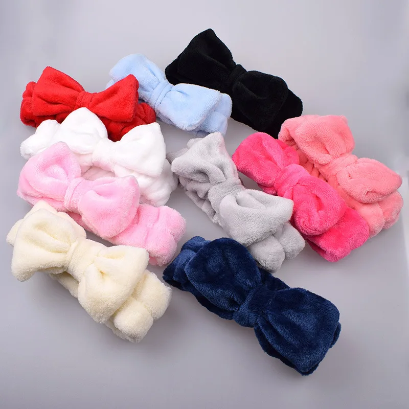 
New fasion bow plush headband bandwidth edge elastic solid color towel headband with coral plush headband custom for women 