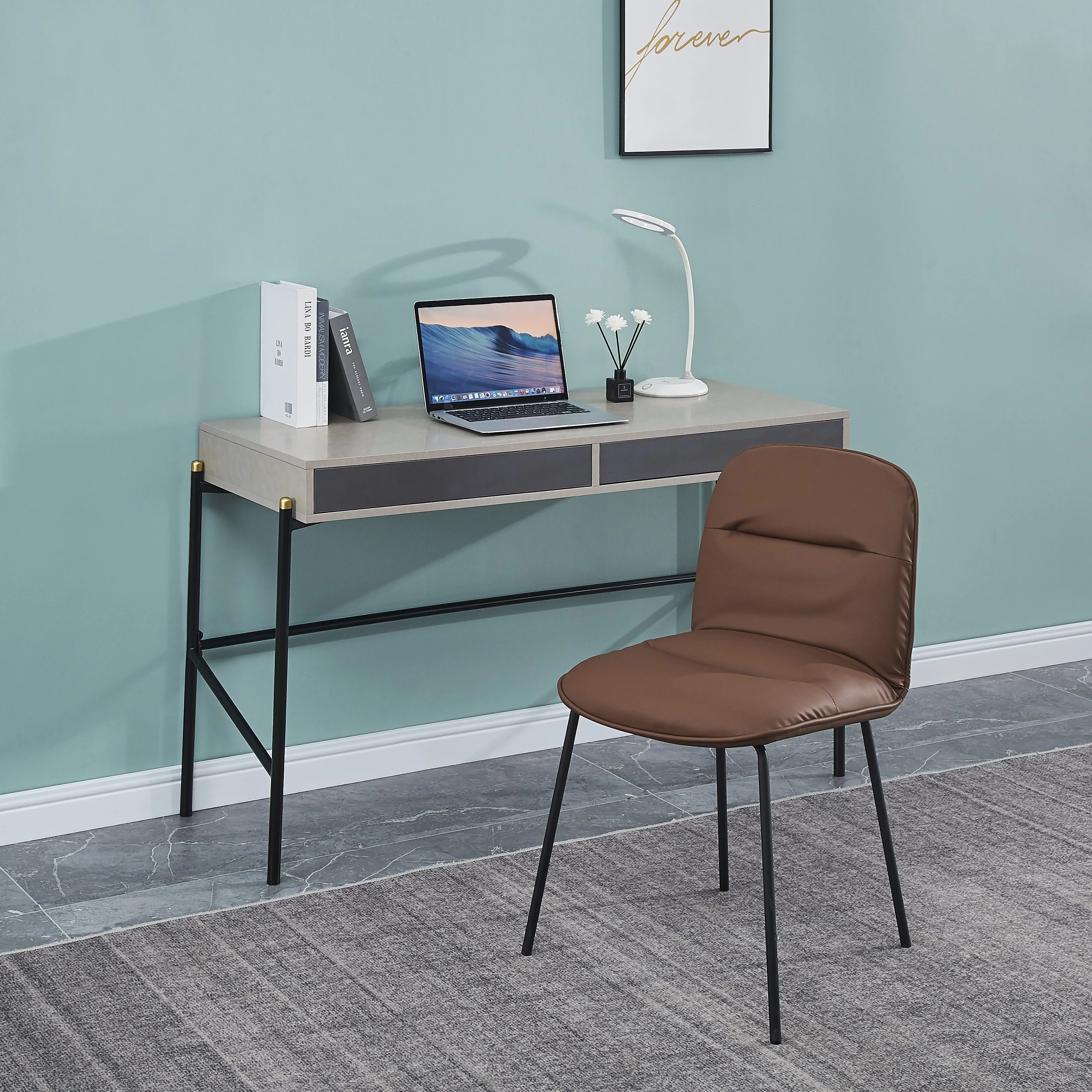 New design modern style leather dining chair comfortable durable iron legs