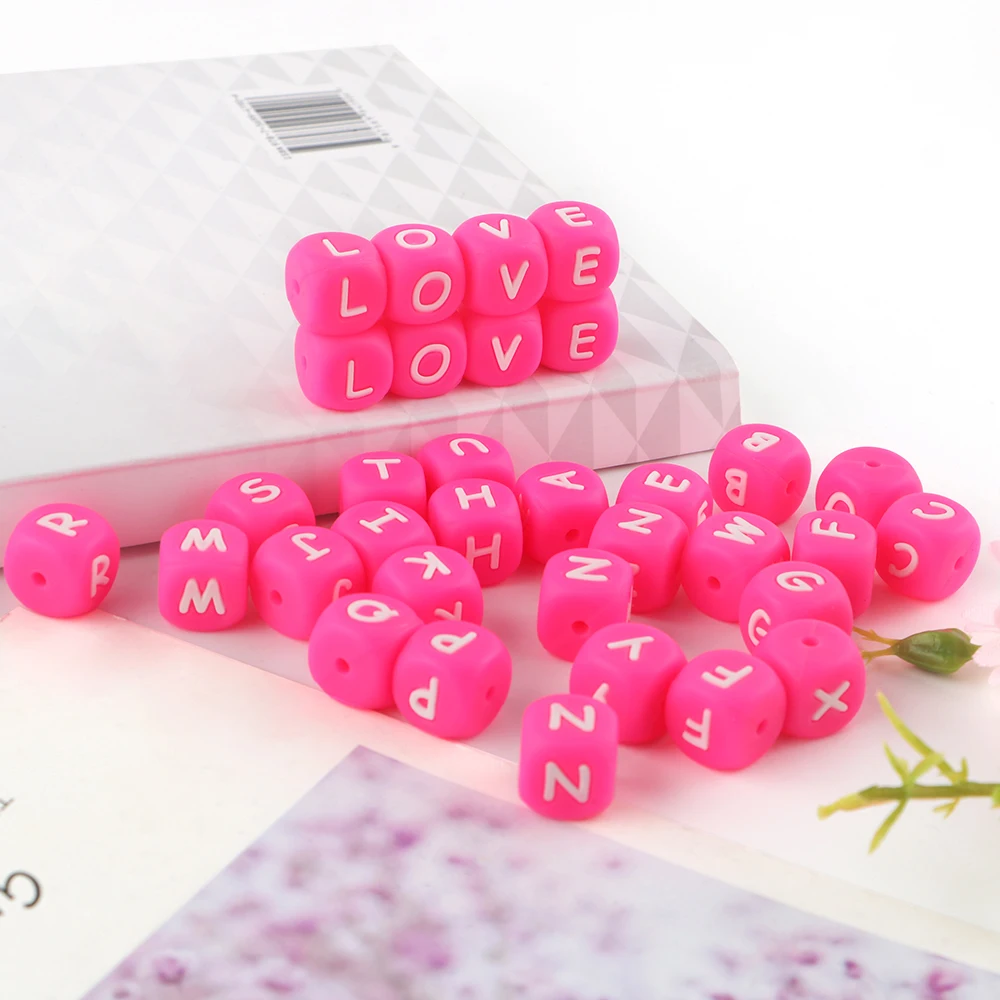 BPA Free 12mm Square Cube Silicone Alphabet Letter Beads for Jewelry Making & Toys