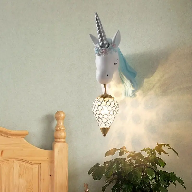 Nordic Simple Lovely Unicorn Led Wall Lamp Bedroom Bedside Lamp Girl Pink Creative Room Sconce Wall Lights Cartoon Unicorn Lamp