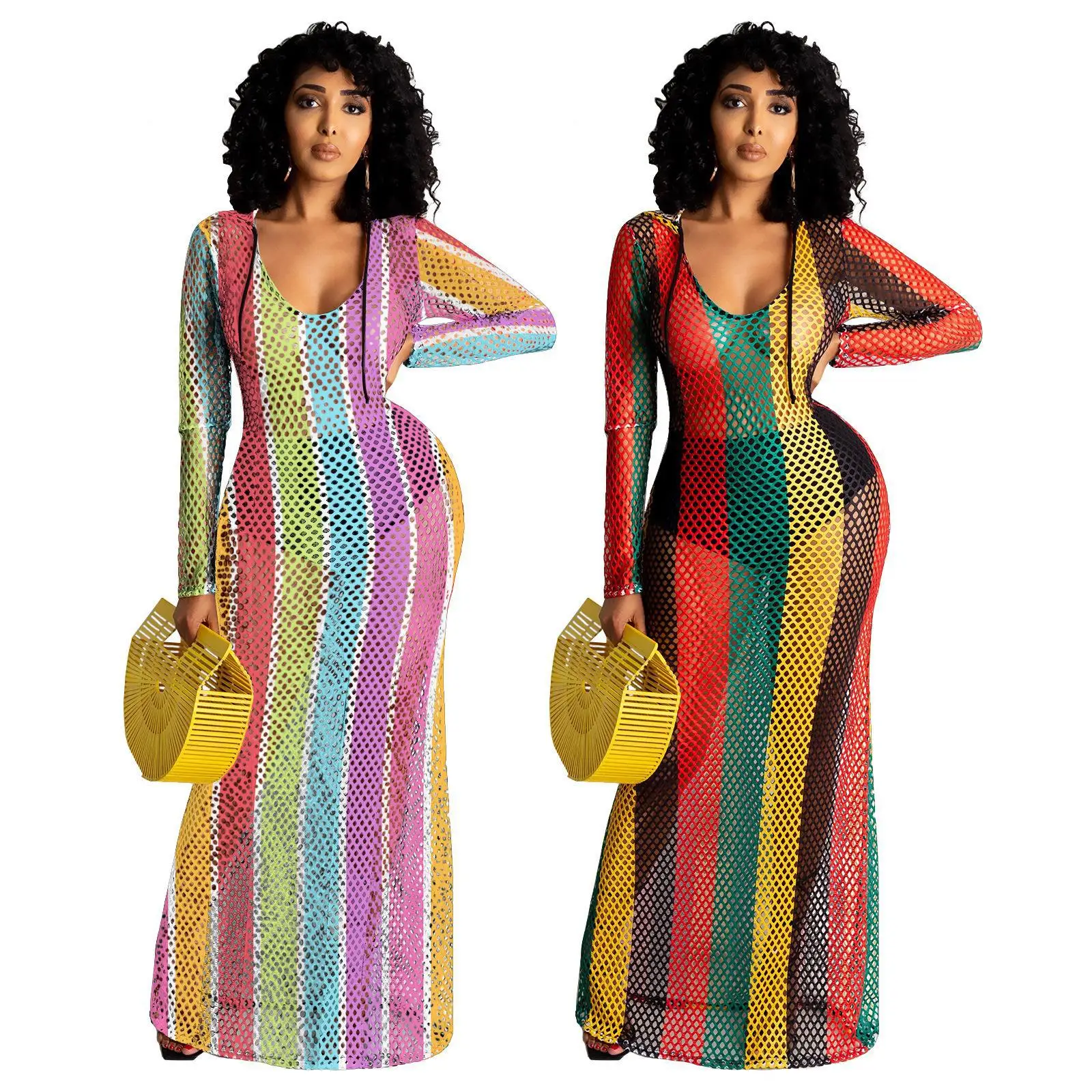 New Arrivals Club Evening Dresses Plus Size Sexy Party Beach Dress Summer Rasta Mesh Dress Women Clothing 2021