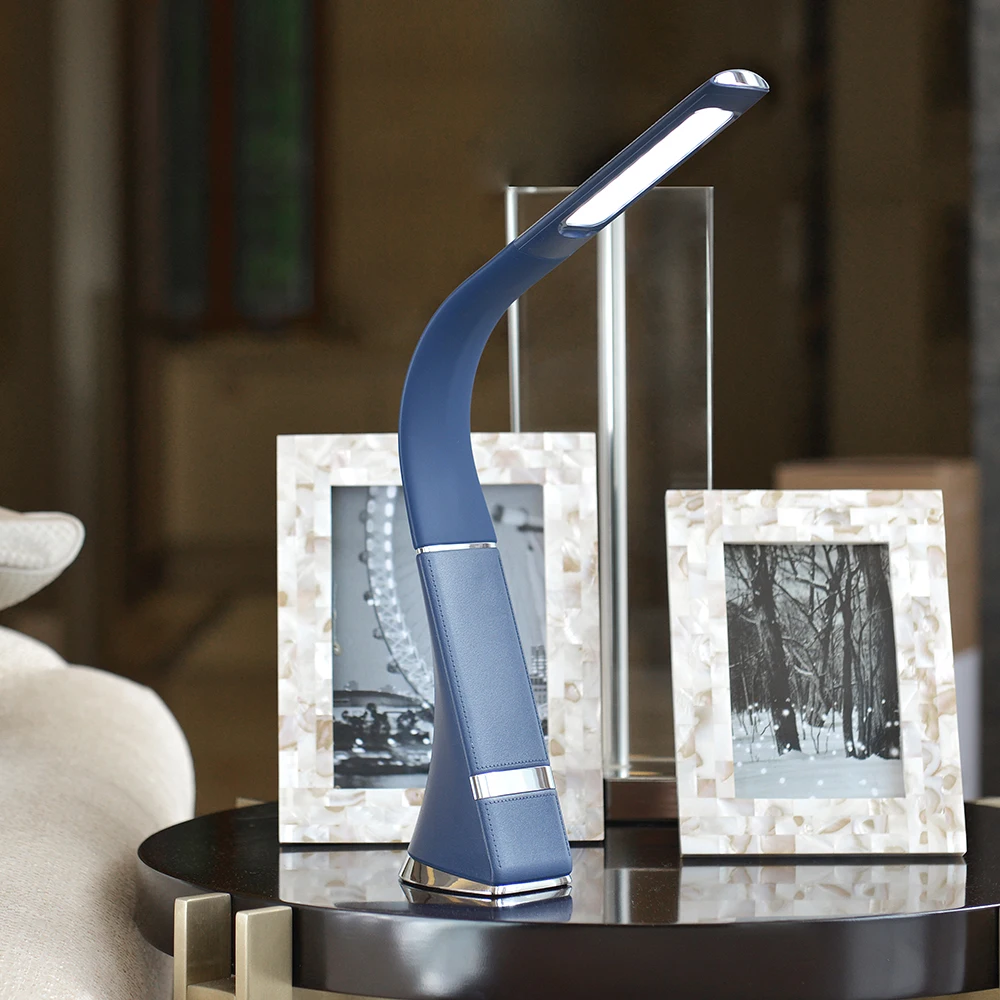 Modern Stylish Flexible Goose-Neck Arm Imitation Leather LED Table Lamp Build-in Lithium Battery Rechargeable Reading Lamp