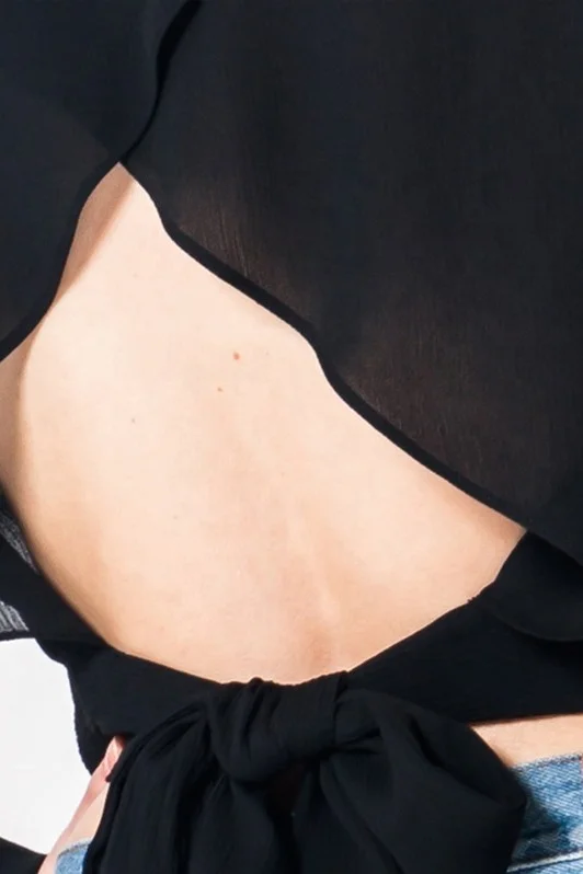 
2020 new arrivals women office lady black long sleeve backless bow knot sashes tops 