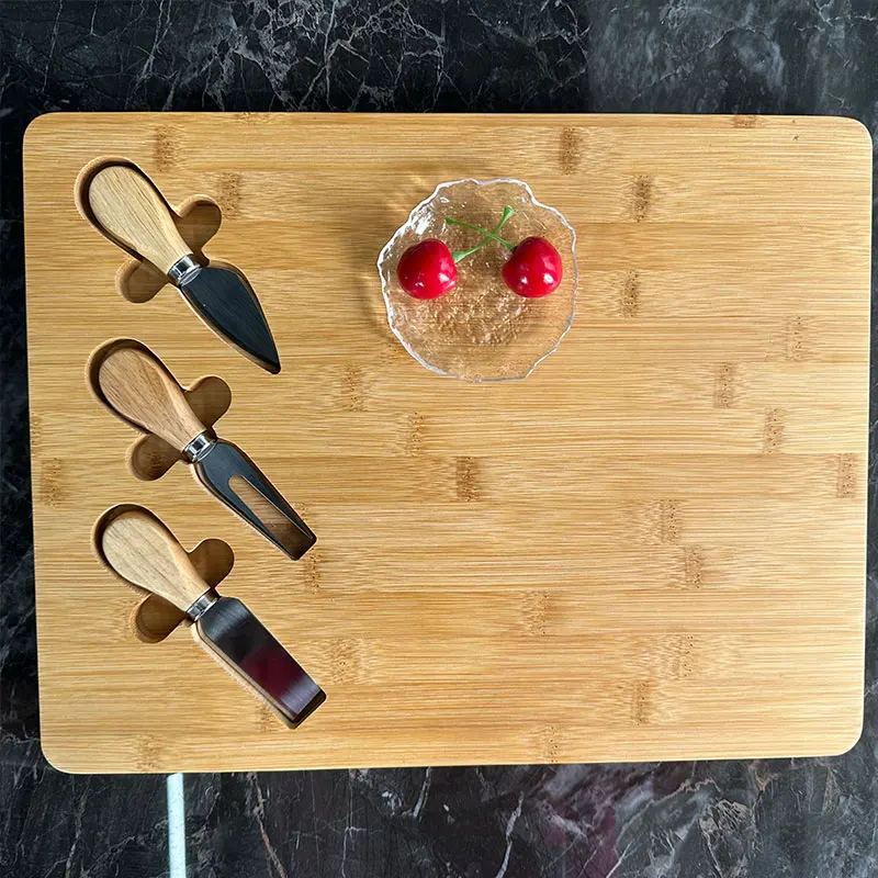 Best Sales Charcuterie Board Personalized Bamboo Cheese Board Set With 4 Cheese Knife Kitchenware Accessories Deli Board Set