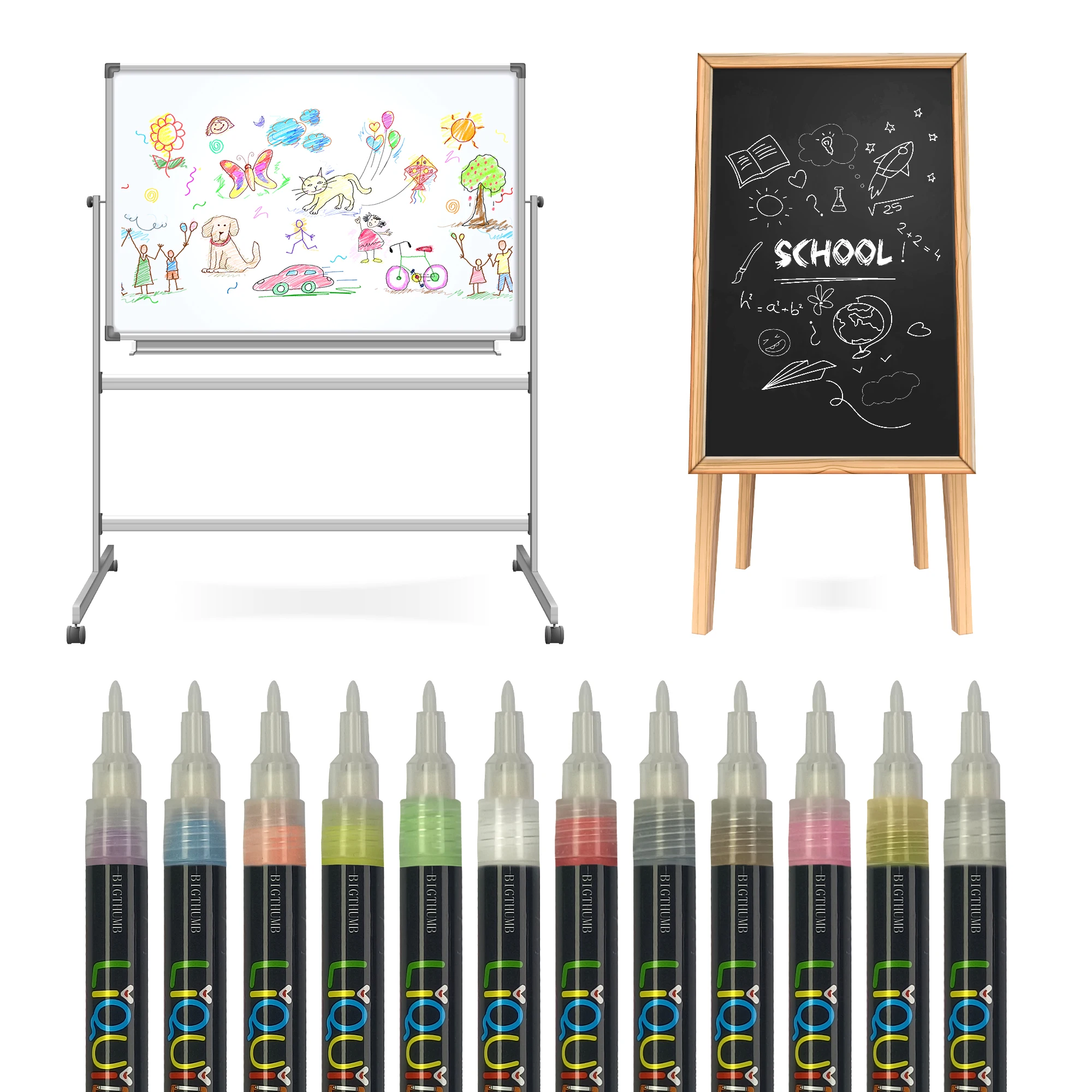 OEM Dry-Erase & Wet-Erase Neon Liquid Chalk Marker For Black Board, bristol Board, Glass, Mirror