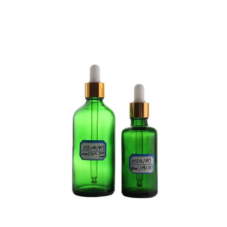 Green clear premium green glass essential oil bottle 10ml 20ml 30ml green dropper bottle custom design oil bottle dropper