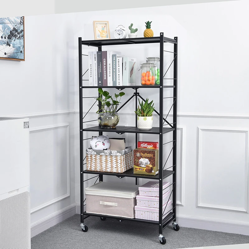 5 Tier Foldable Storage Shelf Rack Kitchen Organizer Portable Display Rack Storage Holders & Racks