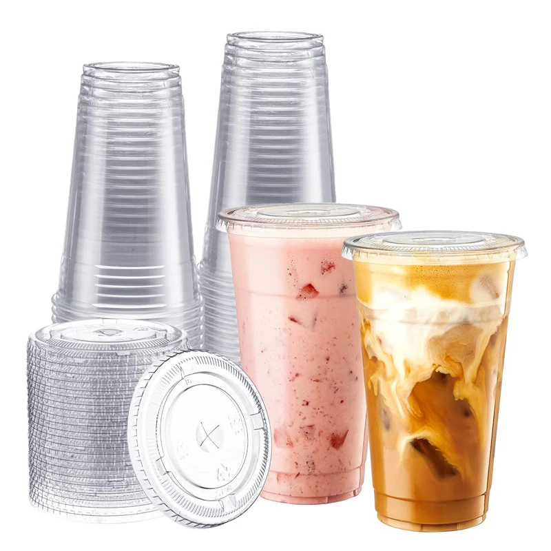 Wholesale Pet Water Coffee Milk Tea Bubble Tea Boba Cups With Lids 12, 16, 20, 24, 32 Oz Plastic Cup