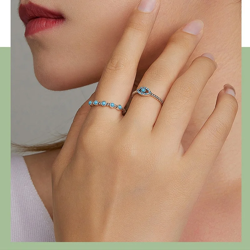 Таиланд фабрика изготовленный на заказ логотип 925 стерлингового серебра бирюзовый дьявольские глаза серьги глаз Поворот кольца Роскошные ювелирные изделия подходит для женщин