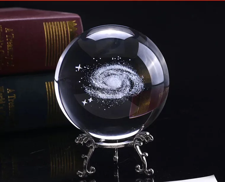 60mm Cheap Decorative Award Good Design Hot Sell 3D Laser Engrave Solar System Galaxy universe Crystal glass Ball With Base