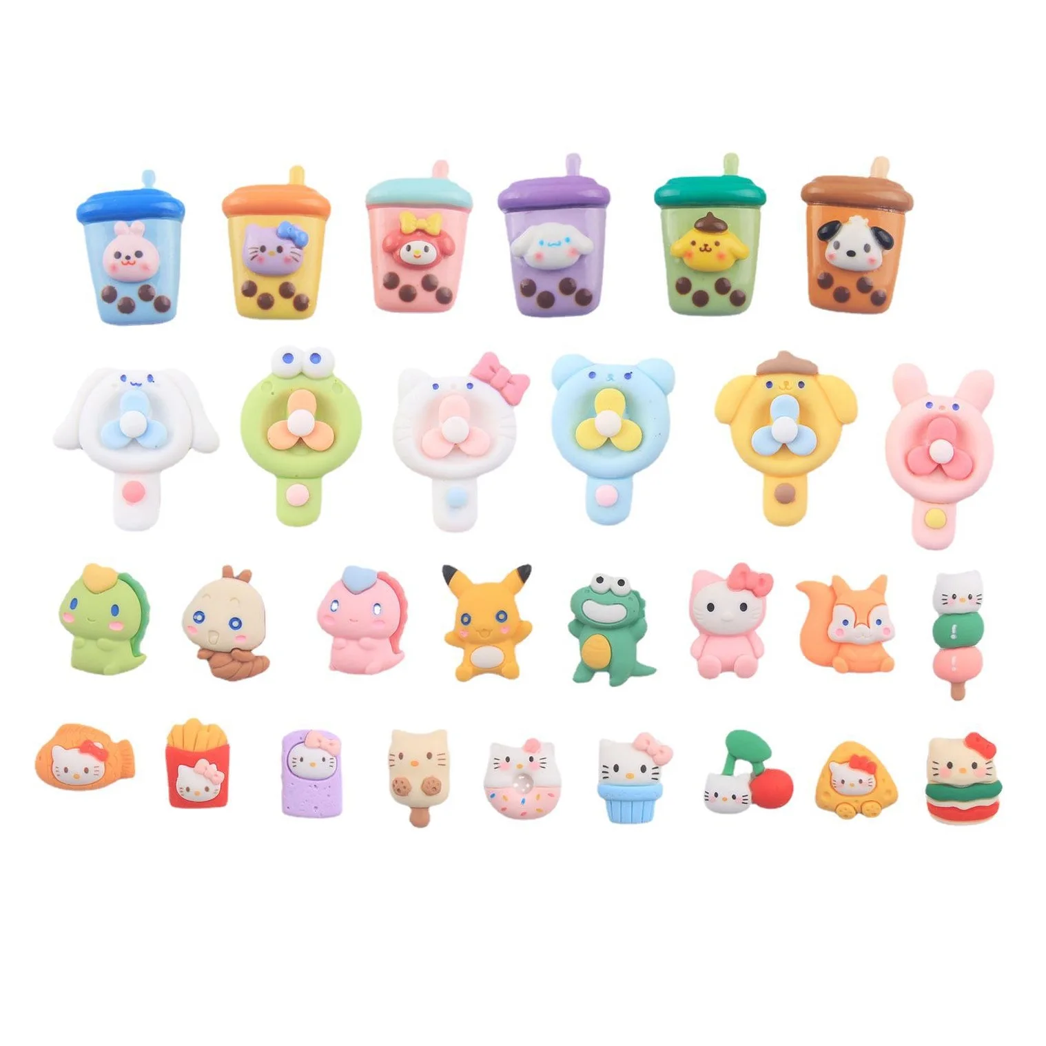 Cartoon Hello Summer Fan Boba Tea Cup Kitty Animal HanburgerJewelry Accessories Resin Nail Supplier Charms In Bulk Wholesale