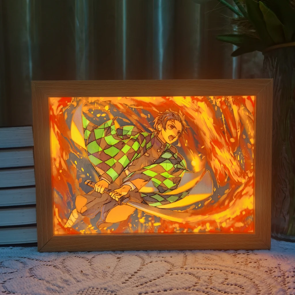 50 Styles Genshin Anime Light Painting Demon Slayer DBZ Son Goku Anime Night Light Game Led Photo Frame Lamp Home Decor