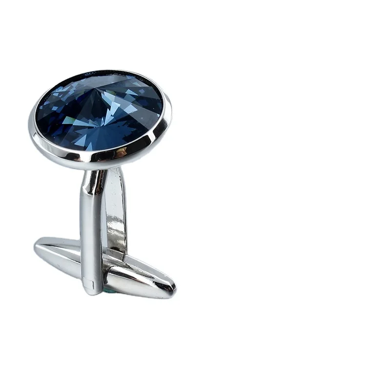 2024 new boyi Dark Blue Crystal Cufflink and Studs Set for Mens Tuxedo Shirts Gift Box Brass Round Natural Crystal Watch