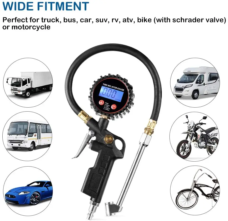 MNPT Fitting LED Display Tyre Deflator Gage Digital Tire Inflator Pressure Gauge Gun