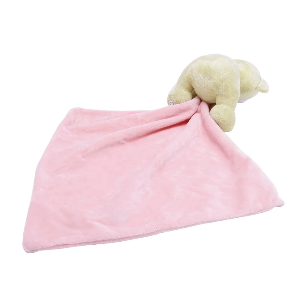 Customized Soft Security Baby  Blanket Toy With Plush Animal Head Baby Blanket