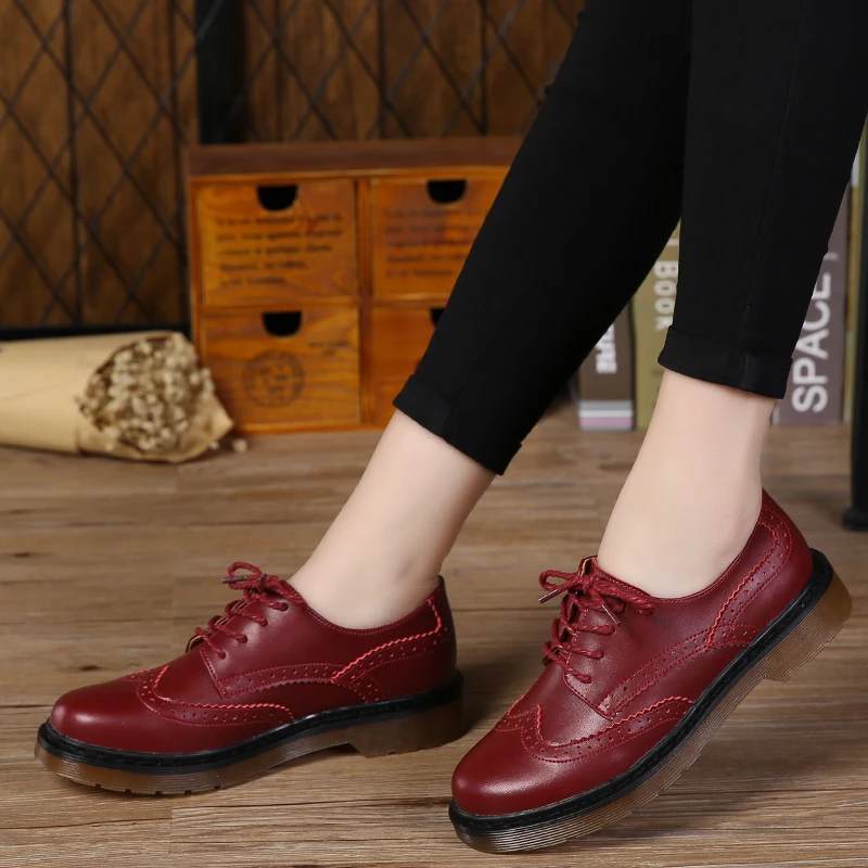 newest stylish zapatos mujer vintage leather ladies brogue shoes cow split leather women oxford shoes