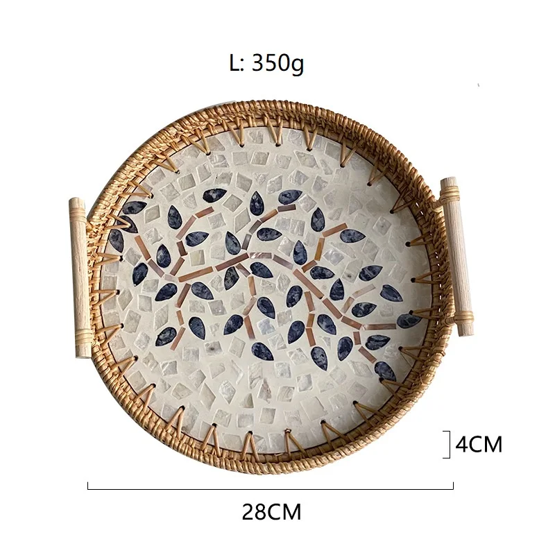 Лоток для подачи ротанга с перламутровым лотком мозаичный Плетеный сервировочный лоток во Вьетнаме оптом