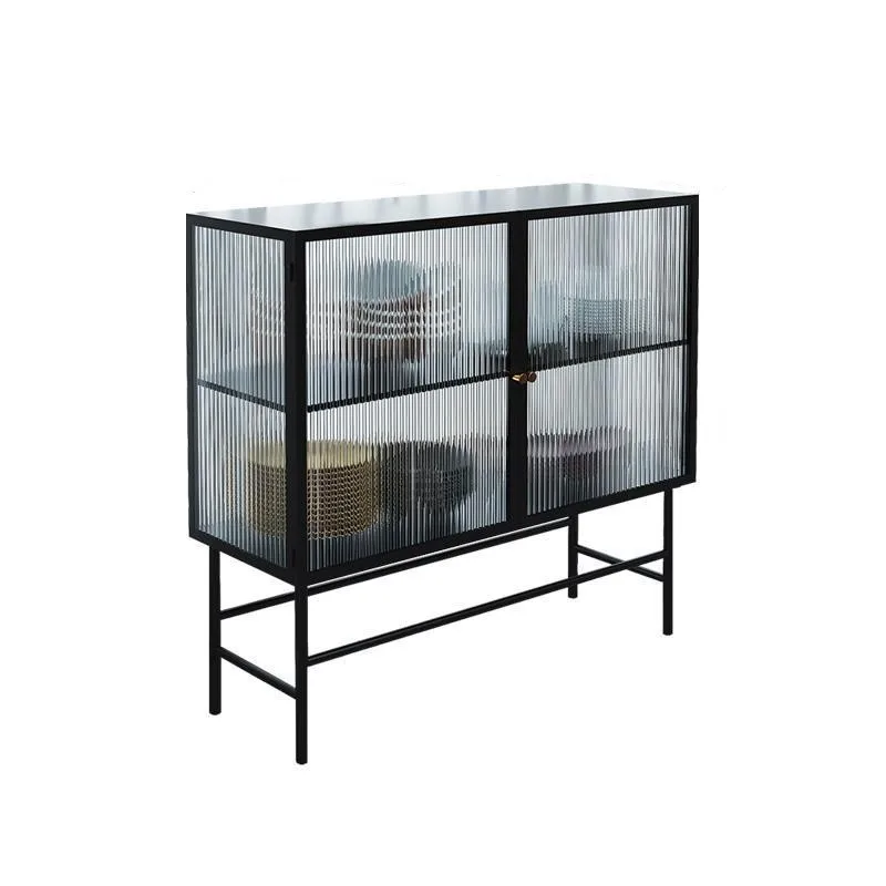2023 new design fluted glass vitrine cabinet cabinet on frame glass door metal locker metal accent cabinet