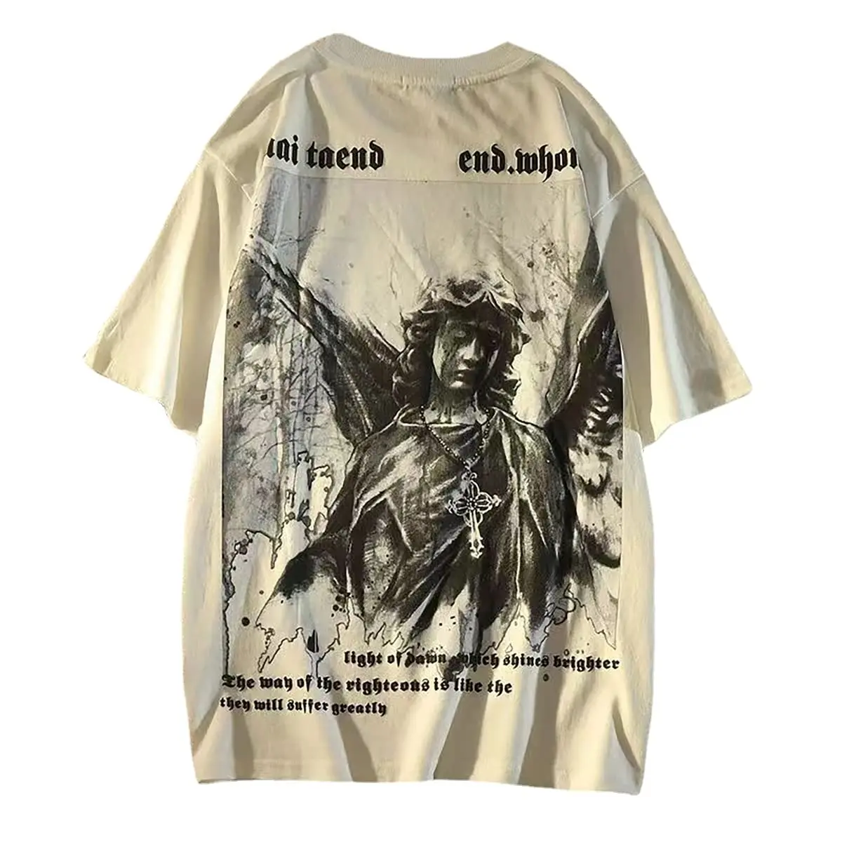 Gothic casual loose oversized T-shirt Harajuku street trend men and women person alized print rock animation punk white Clothing